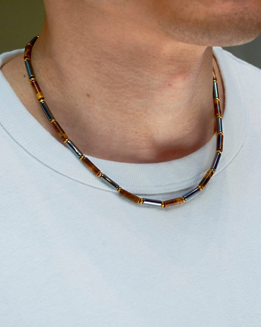 Tiger Eye & Hematite Protection Necklace: Natural Gemstone Chakra Jewelry