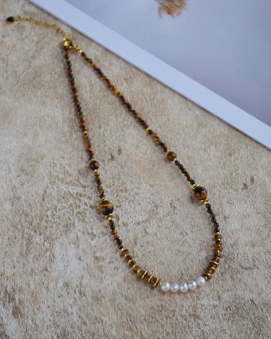 Radiant Guardian Tiger Eye & Pearl Delicate Necklace