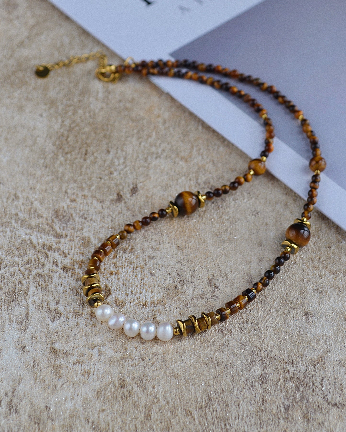 Radiant Guardian Tiger Eye & Pearl Delicate Necklace