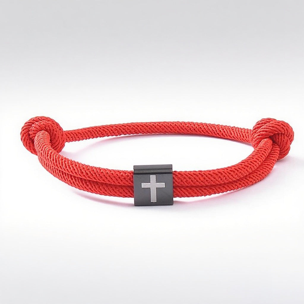 Braided Adjustable Stainless Steel Cross Bracelets