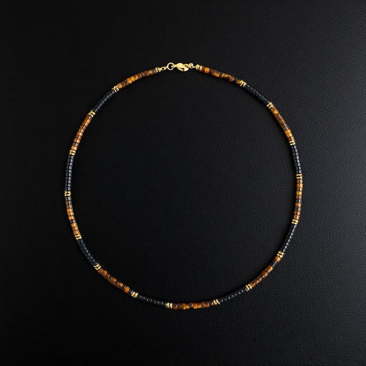 Tiger Eye & Black Onyx Protection Necklace: Natural Gemstone Chakra Jewelry