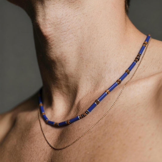 Lapis Lazuli Tiger Eye Tube Necklace: Minimalist Gemstone Boho Jewelry, Protection Jewelry, Spiritual, Healing, Powerful, Mens, Gift for Him __etsy:7253928369
