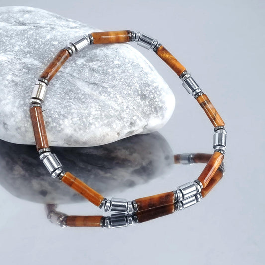 Men's 4mm Tiger's Eye & Hematite Bracelet - Genuine Crystal Beads, Healing Energy Jewelry, Gift for Him, Chakra Bracelet for Men, Minimalist __etsy:6771918206