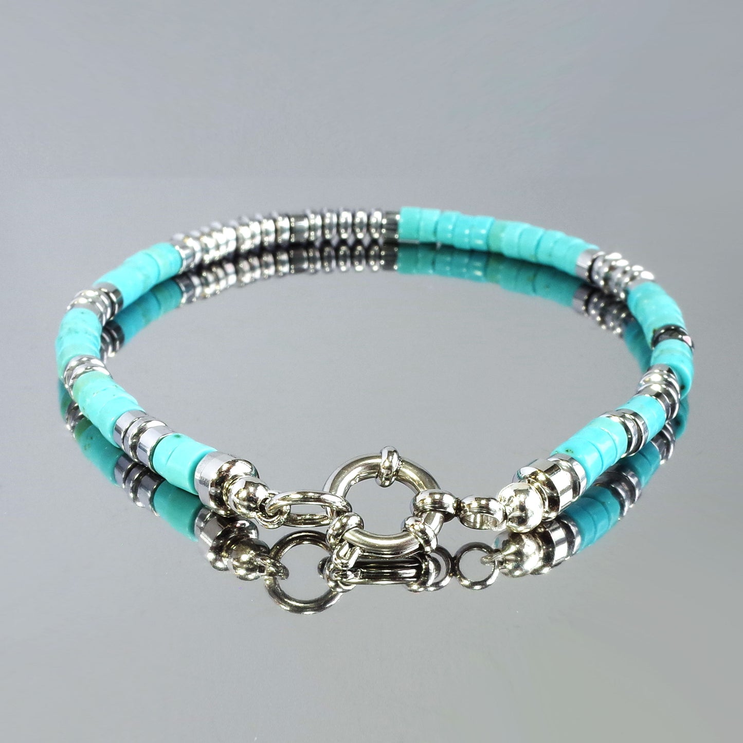Dainty Turquoise Bracelet: Mint Gemstone Beaded Jewelry, Stainless Steel