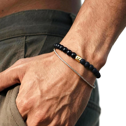 Black Onyx Dual Stretch Bracelet Set