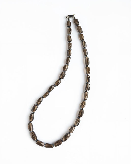 Natural AAA Smoky Quartz & Hematite Necklace : Men's Healing Crystal Jewelry, Meditation, Powerful, Gift for Him