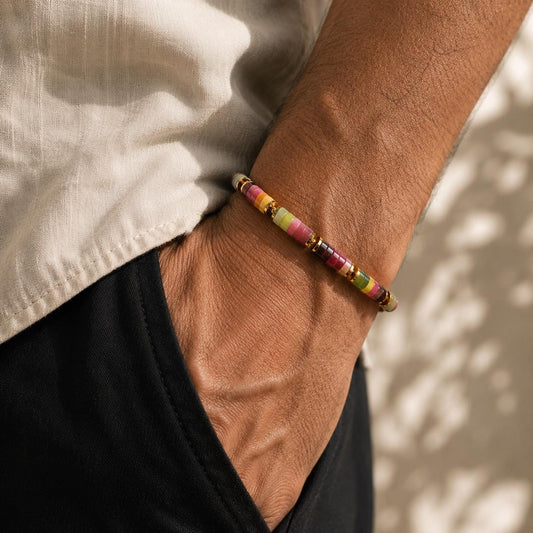 Colorful Tourmaline Onyx Bracelet: Men's Healing Crystal Jewelry, Meditation, Enegy Gift for Him, Holiday Gift for Her __etsy:8356511163