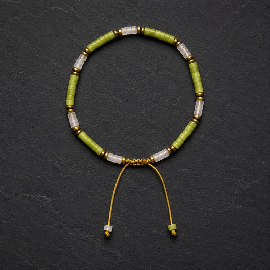 Verdant Flow | Green Jade & White Onyx Bracelet | Dainty Adjustable Rope Bracelet | Meaningful Gift | Birthstone Jewelry | Unisex Gift