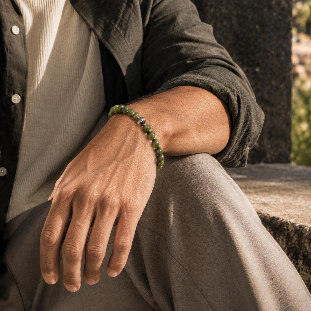 Verdant Strength - Green Jade & Hematite Beaded Bracelet for Men | Birthstone Gift for Him