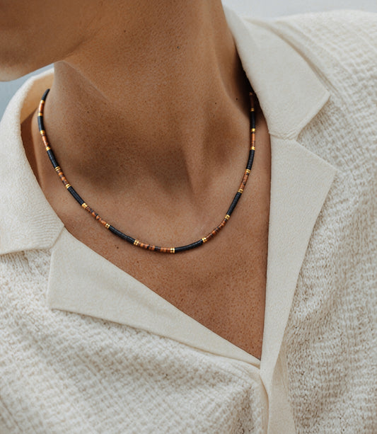 Tiger's eye, black onyx necklace