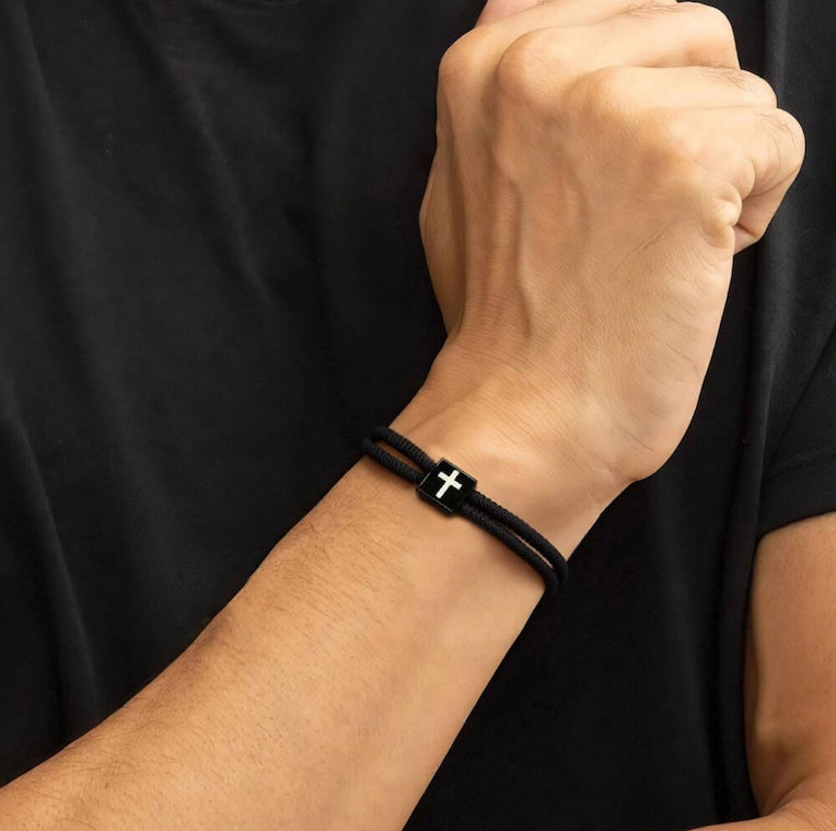 Braided Adjustable Stainless Steel Cross Bracelets