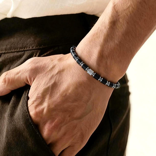 Black Onyx Bracelet 6mm: Silver Plated Spacer, Stainless Steel Accent, for Protection & Grounding, Spiritual Healing Gemstone Gift for Him __etsy:7342746502