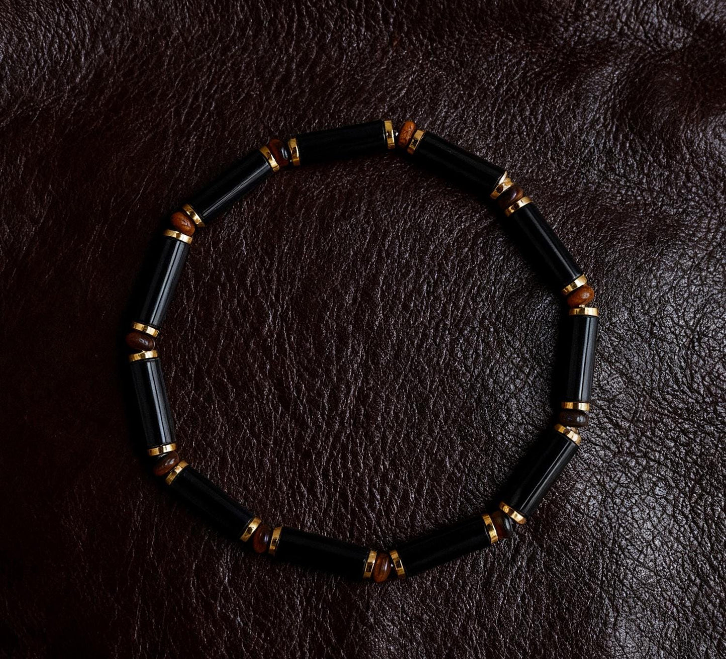 Black Onyx Tube Bracelet: Natural AAA Tiger's Eye & Gold Plated Spacer; for Protection, Grounding, Spiritual Healing, Gemstone Gift for Him __etsy:7374230485