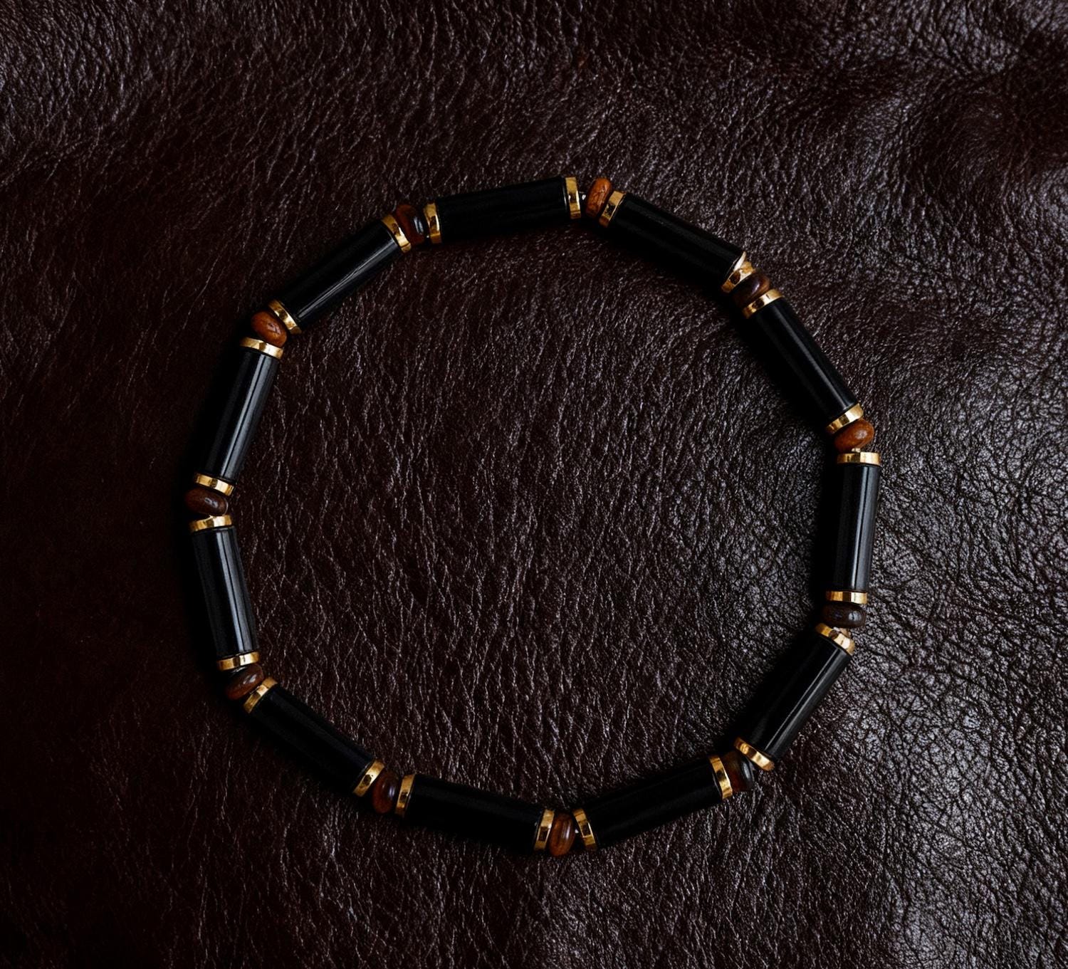 Black Onyx Tube Bracelet: Natural AAA Tiger's Eye & Gold Plated Spacer; for Protection, Grounding, Spiritual Healing, Gemstone Gift for Him __etsy:7374230485