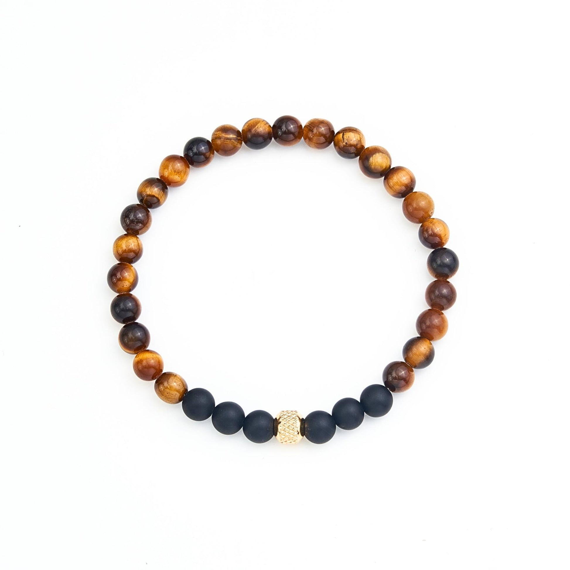 Global Voyager Bracelet: Natural AAA Tiger's Eye & Matte Black Onyx Beads, Men's Protection Jewelry, Gold Plated Accent, Tarnish Resistant __etsy:6963754840