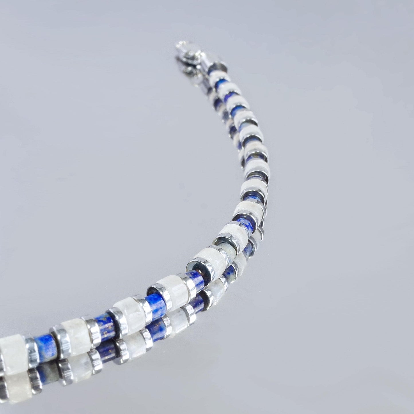 Lapis Lazuli White Onyx Silver Bracelet (4mm)