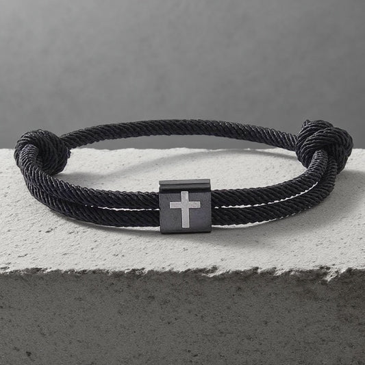 Braided Adjustable Stainless Steel Cross Bracelets