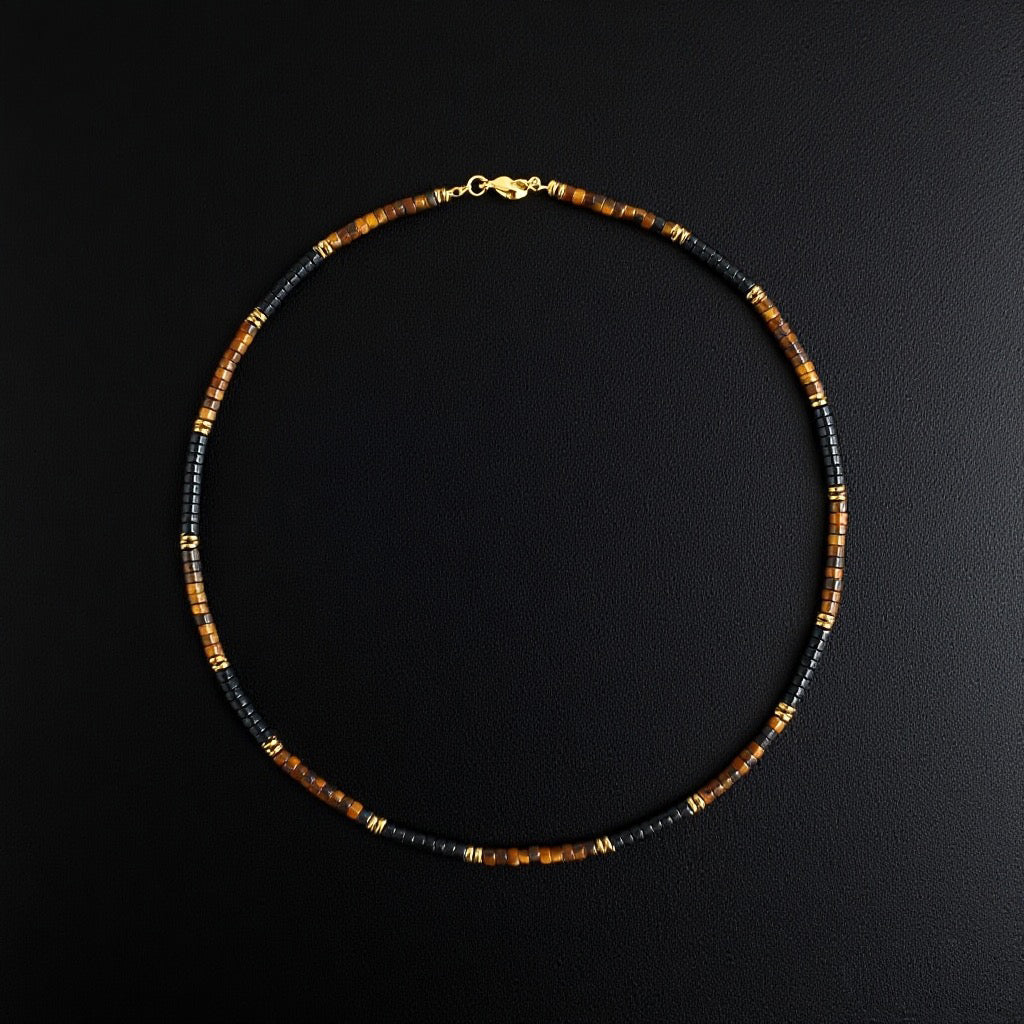 Tiger's eye, black onyx necklace