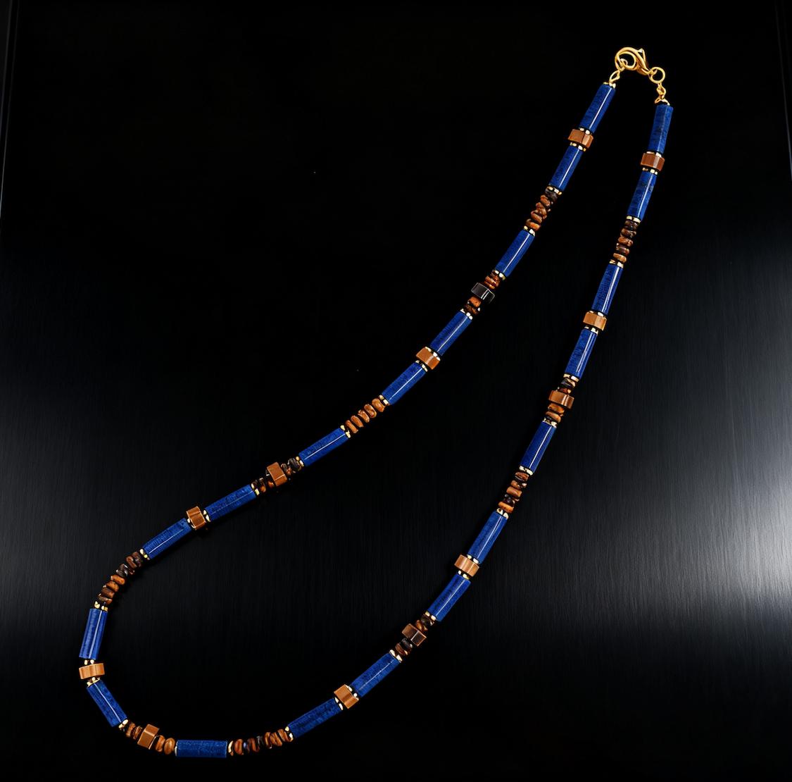 Lapis Lazuli Tiger Eye Tube Necklace: Minimalist Gemstone Boho Jewelry, Protection Jewelry, Spiritual, Healing, Powerful, Mens, Gift for Him __etsy:7353583599