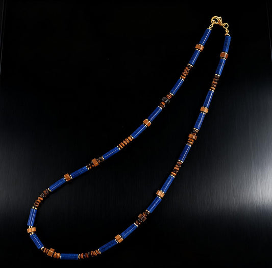 Lapis Lazuli Tiger Eye Tube Necklace: Minimalist Gemstone Boho Jewelry, Protection Jewelry, Spiritual, Healing, Powerful, Mens, Gift for Him __etsy:7353583599