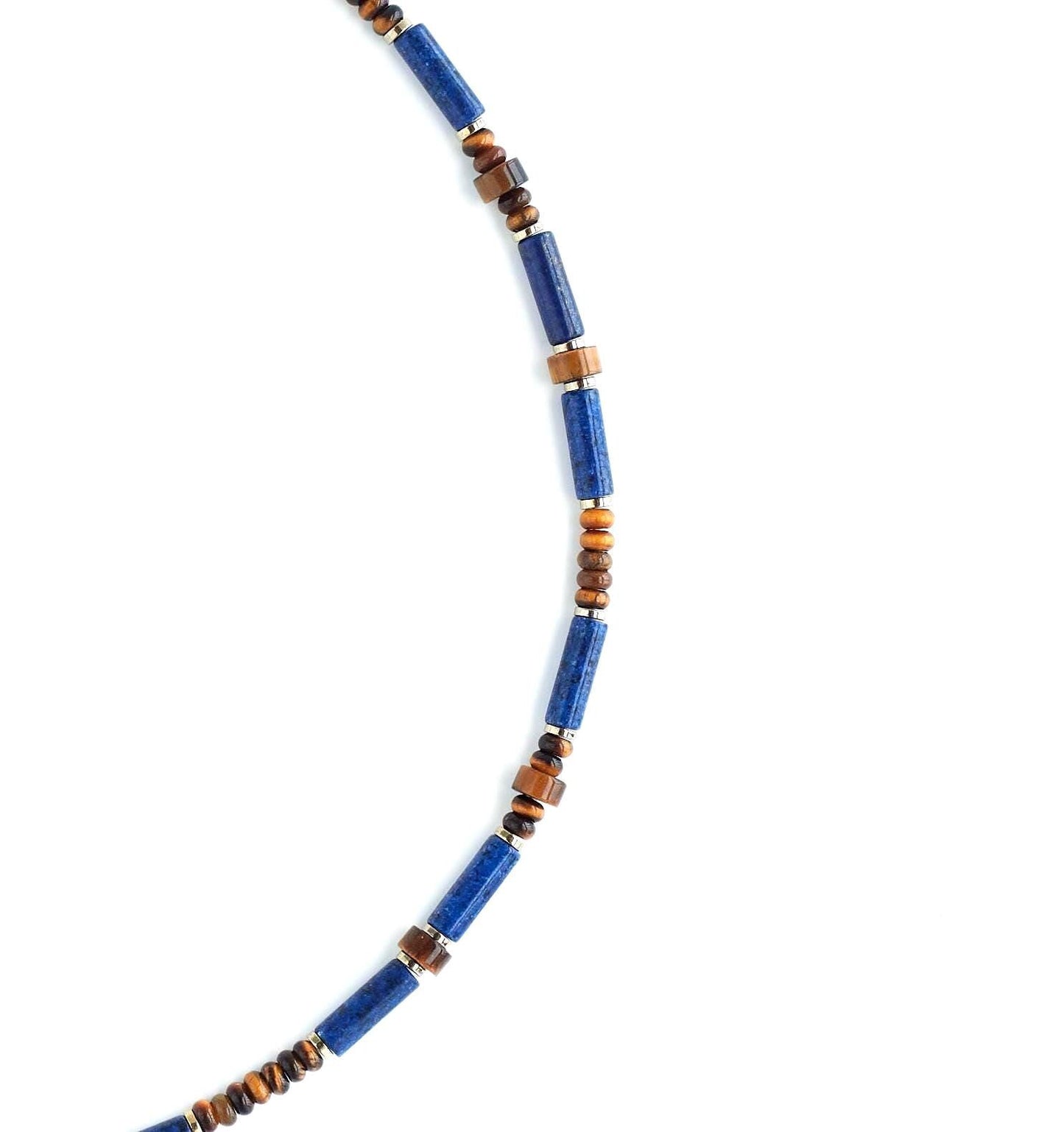 Lapis Lazuli Tiger Eye Tube Necklace: Minimalist Gemstone Boho Jewelry, Protection Jewelry, Spiritual, Healing, Powerful, Mens, Gift for Him __etsy:7205819604
