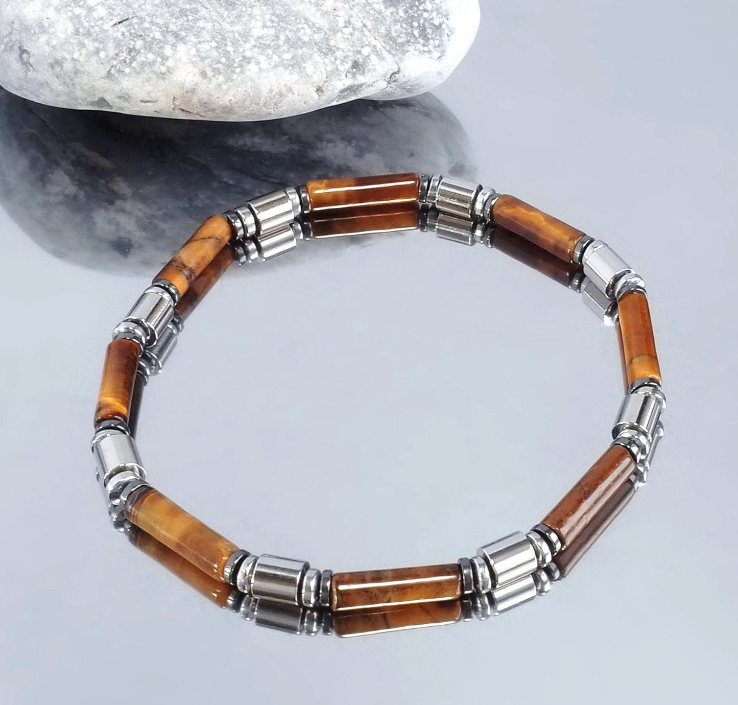 Men's 4mm Tiger's Eye & Hematite Bracelet - Genuine Crystal Beads, Healing Energy Jewelry, Gift for Him, Chakra Bracelet for Men, Minimalist __etsy:6819857843
