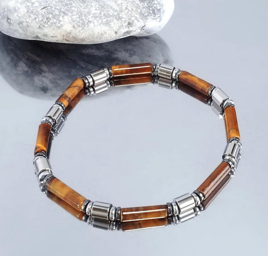 Men's 4mm Tiger's Eye & Hematite Bracelet - Genuine Crystal Beads, Healing Energy Jewelry, Gift for Him, Chakra Bracelet for Men, Minimalist __etsy:6819857843
