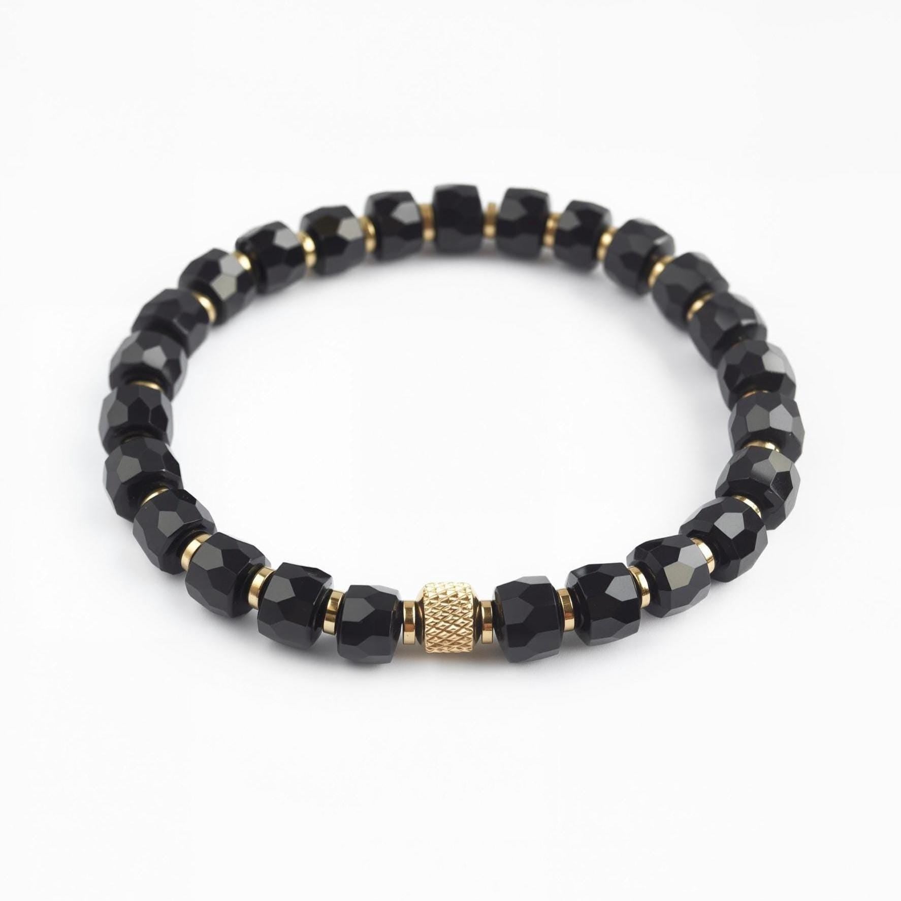 Midnight Armor | Black Onyx Faceted Bracelet | Energy Meets Edge | Healing Jewelry Refined for Modern Living __etsy:8065234646