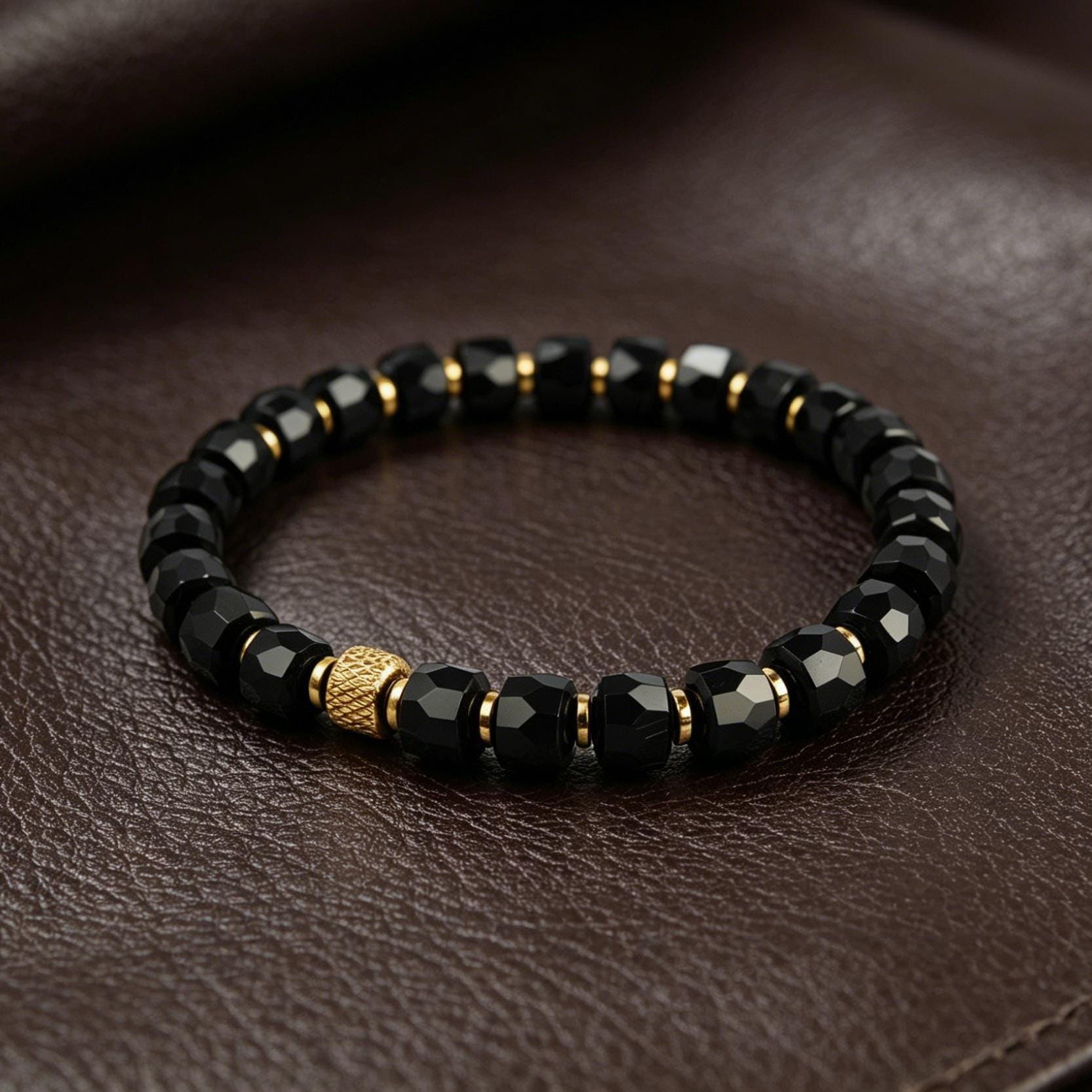 Midnight Armor | Black Onyx Faceted Bracelet | Energy Meets Edge | Healing Jewelry Refined for Modern Living __etsy:8110315585