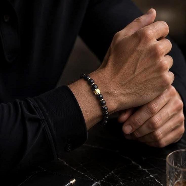 Midnight Armor | Black Onyx Faceted Bracelet | Energy Meets Edge | Healing Jewelry Refined for Modern Living __etsy:8111197227