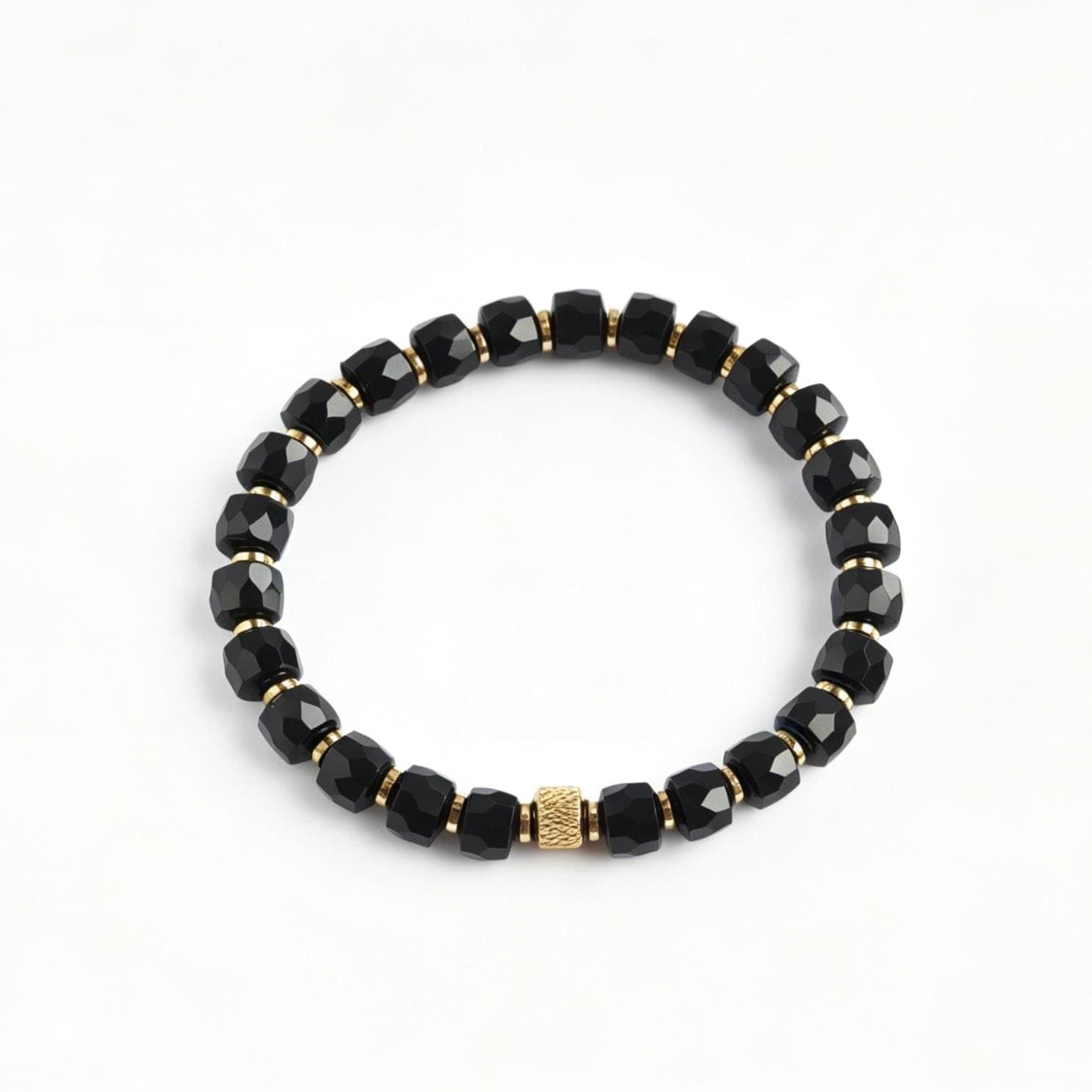 Midnight Armor | Black Onyx Faceted Bracelet | Energy Meets Edge | Healing Jewelry Refined for Modern Living __etsy:8062626124