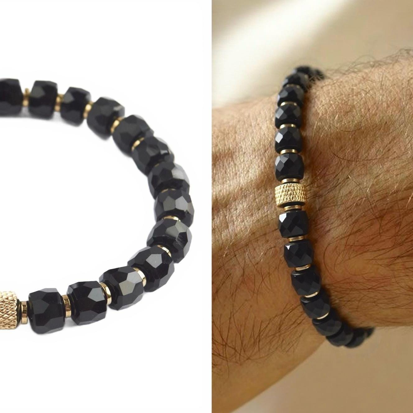 Midnight Armor | Black Onyx Faceted Bracelet | Energy Meets Edge | Healing Jewelry Refined for Modern Living __etsy:8065234248