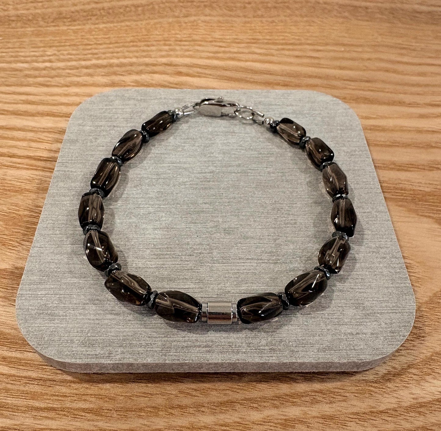 Natural AAA Smoky Quartz & Hematite Bracelet : Men's Healing Crystal Jewelry, Meditation, Powerful, Gift for Him __etsy:7709837386