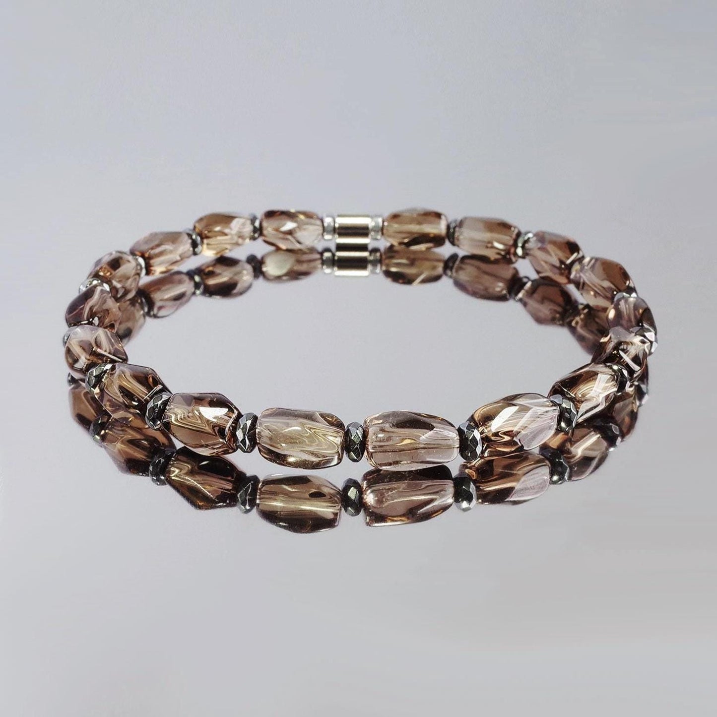 Natural AAA Smoky Quartz & Hematite Bracelet : Men's Healing Crystal Jewelry, Meditation, Powerful, Gift for Him __etsy:7409375642
