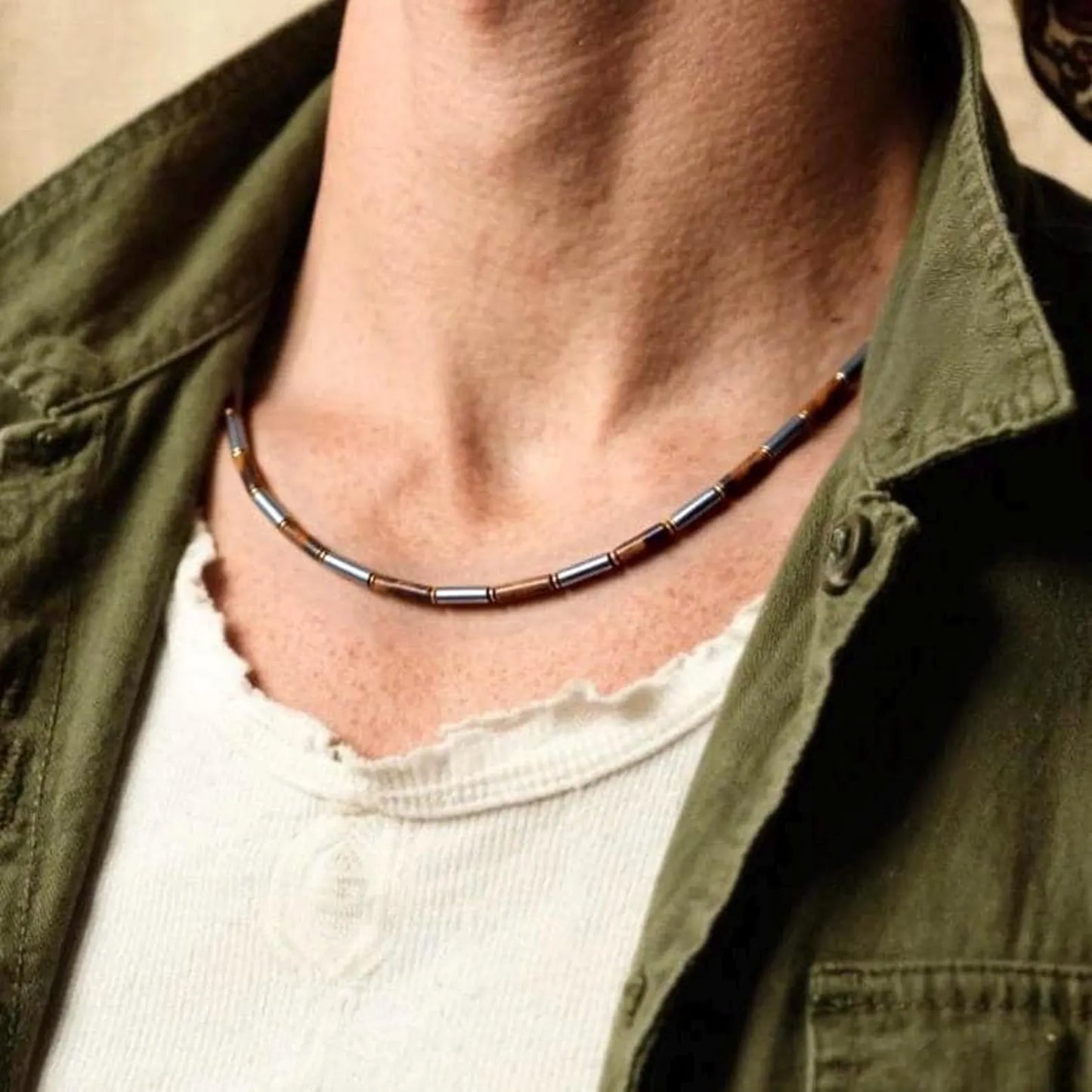 Tiger Eye & Hematite Protection Necklace: Natural Gemstone Chakra Jewelry