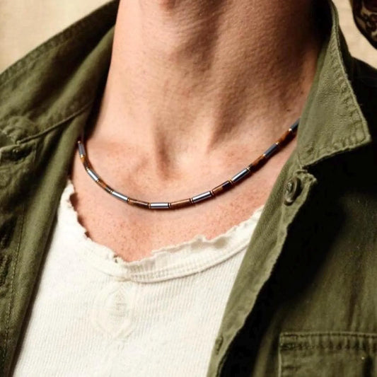 Tiger Eye & Hematite Protection Necklace: Natural Gemstone Chakra Jewelry