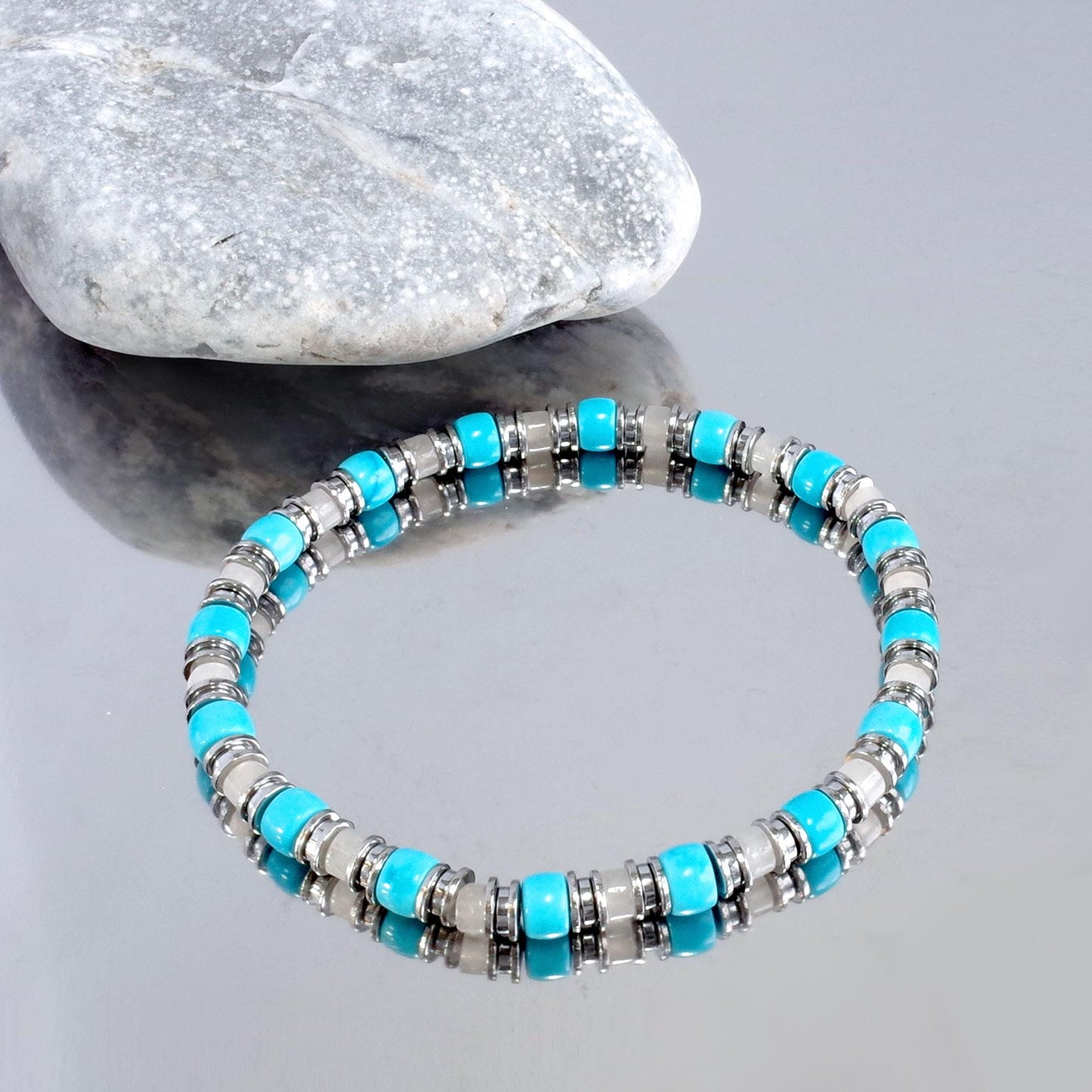 Turquoise & White Agate Bracelet