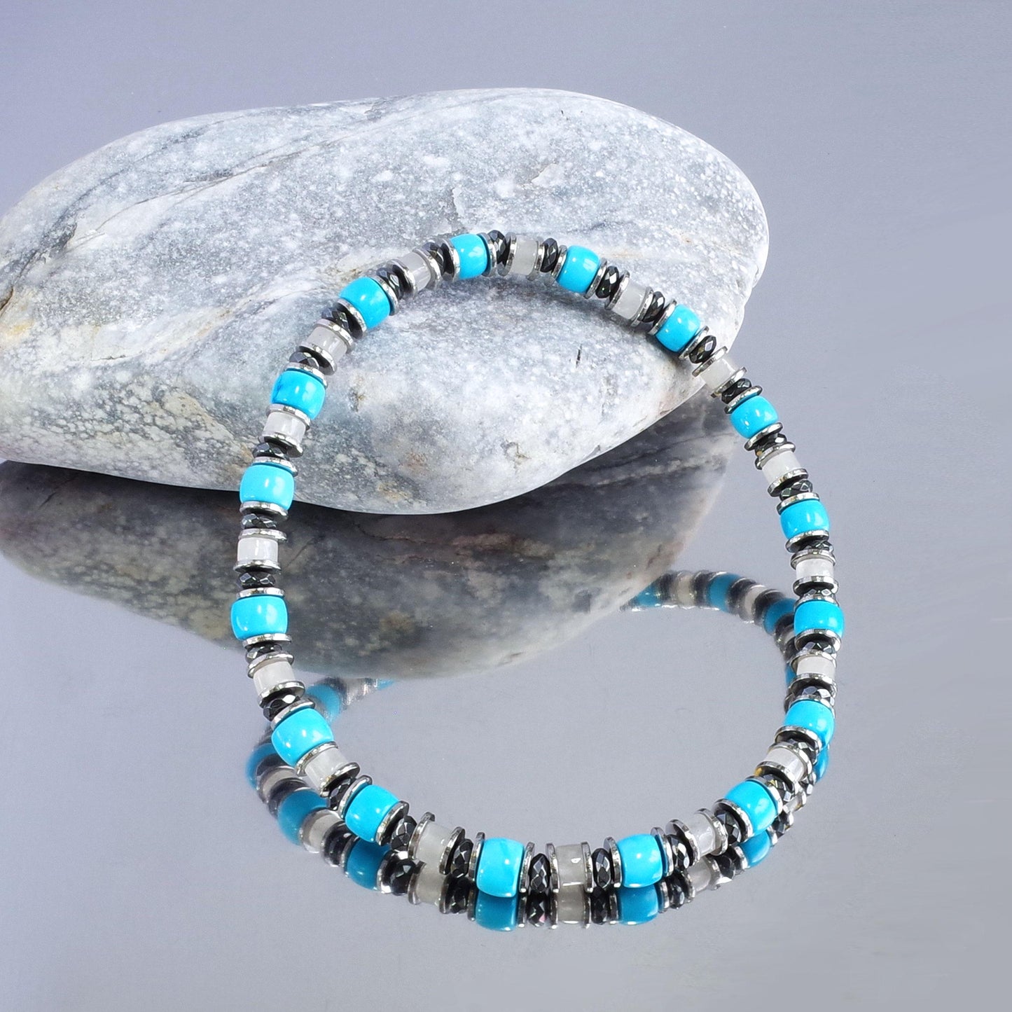 Turquoise & White Agate Bracelet