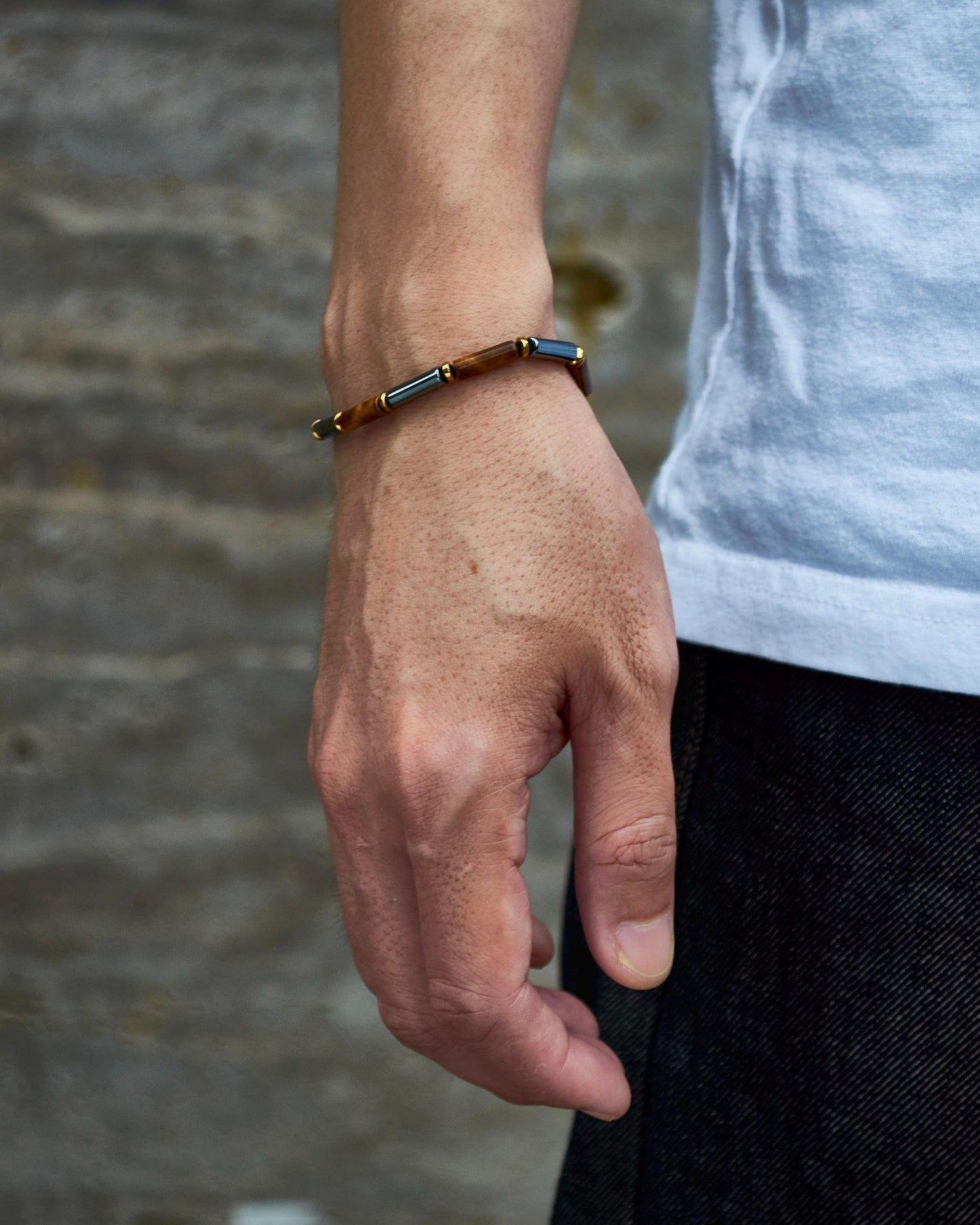 Tiger Eye Hematite Tube Beads Adjustable Braided Bracelet
