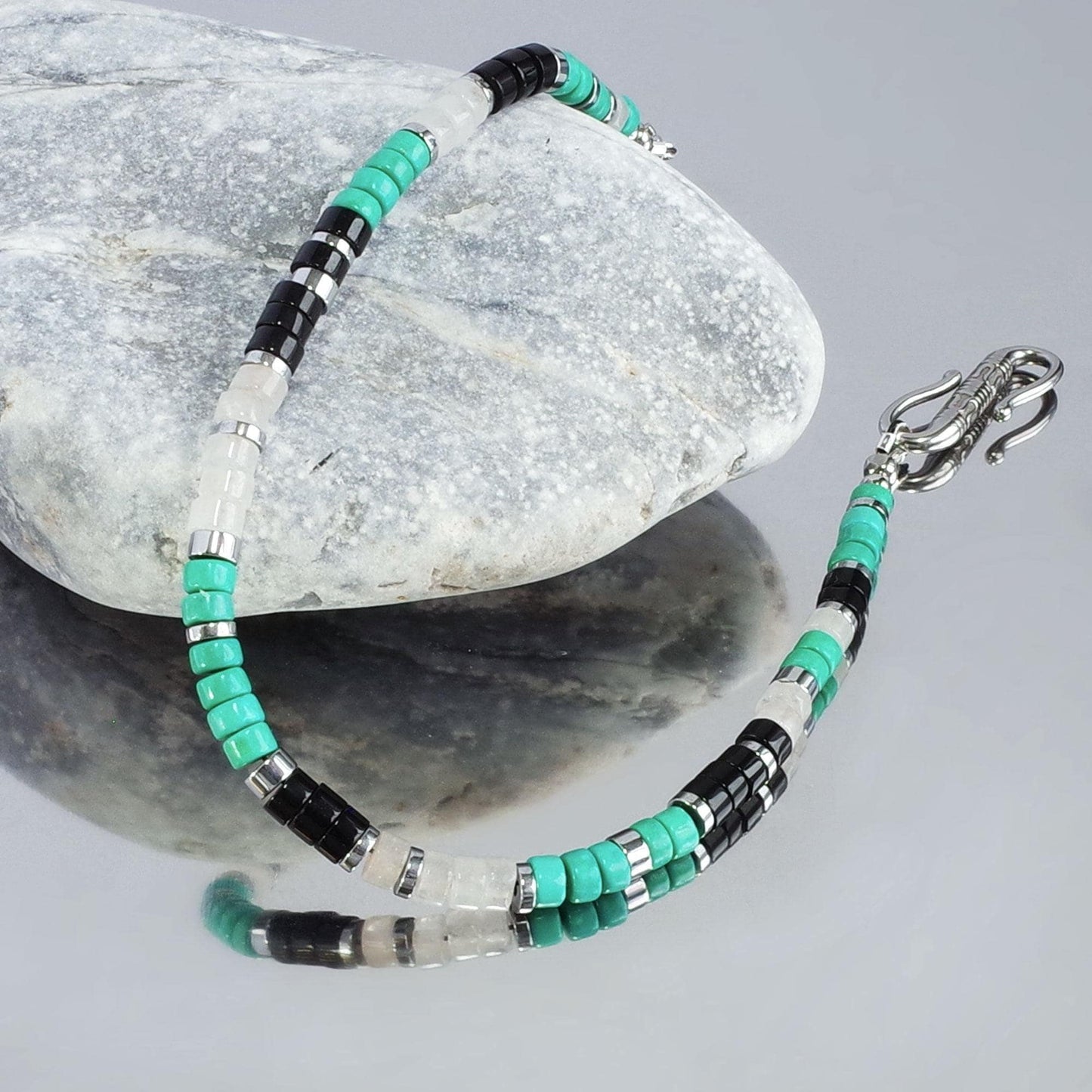 Turquoise, Black & White Agate Bracelet