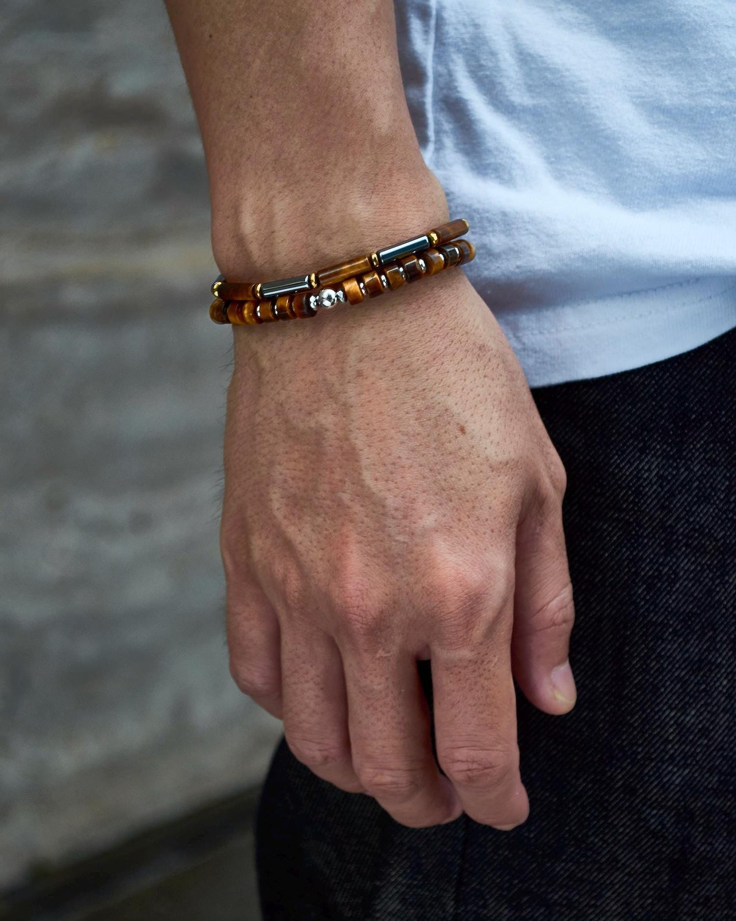 Tiger Eye Hematite Tube Beads Adjustable Braided Bracelet