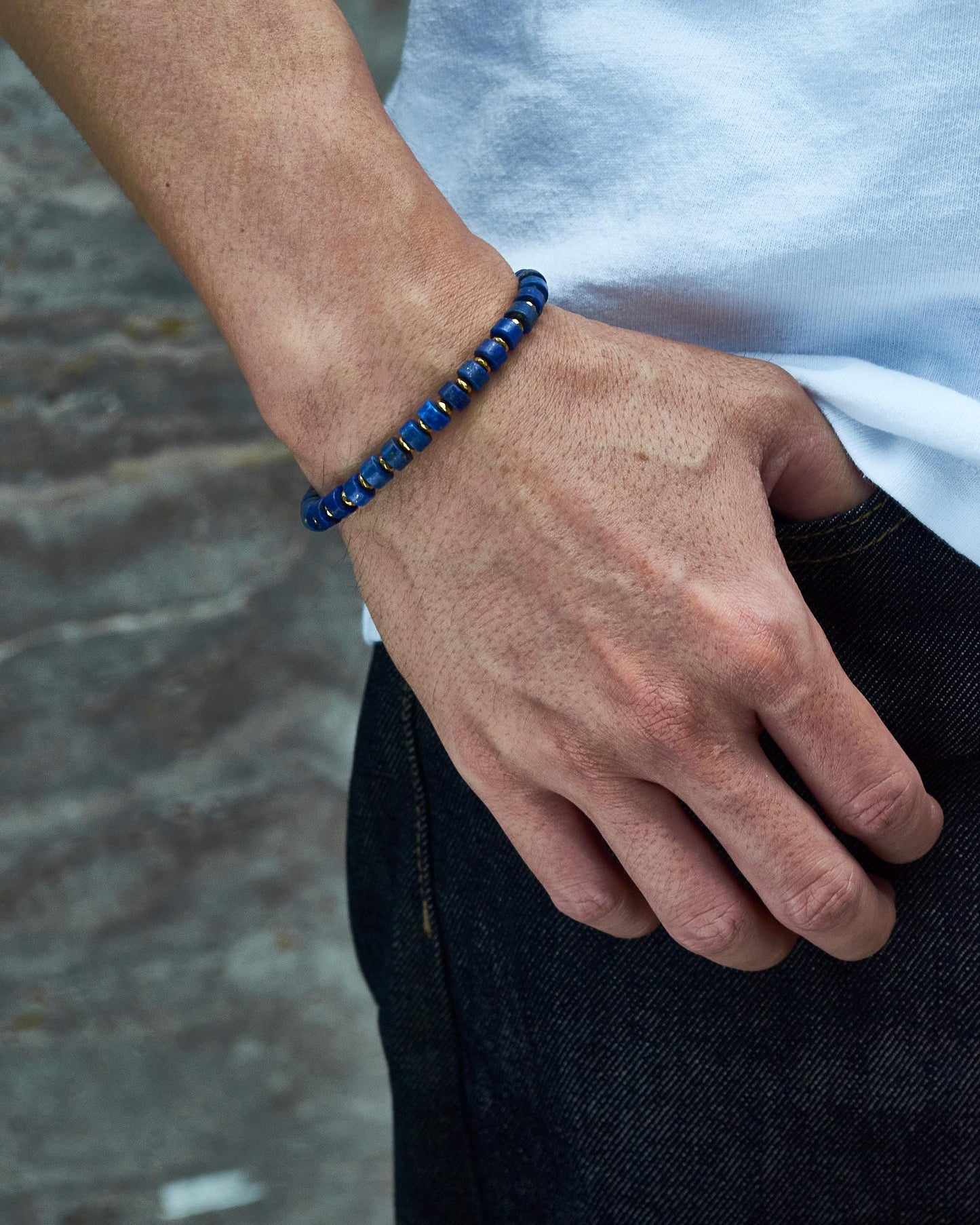 Globe Voyager Lapis Lazuli Gold Plated Stretch Bracelet