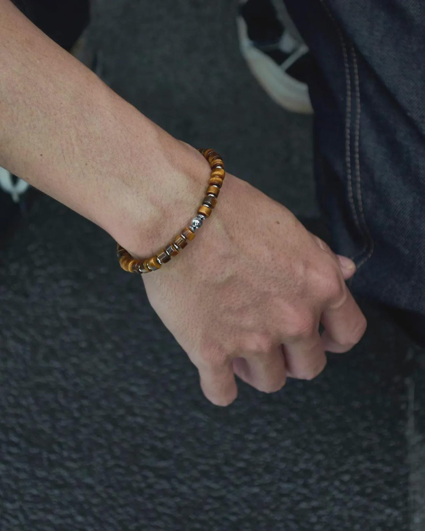 Tiger Eye Hematite Tube Beads Adjustable Braided Bracelet