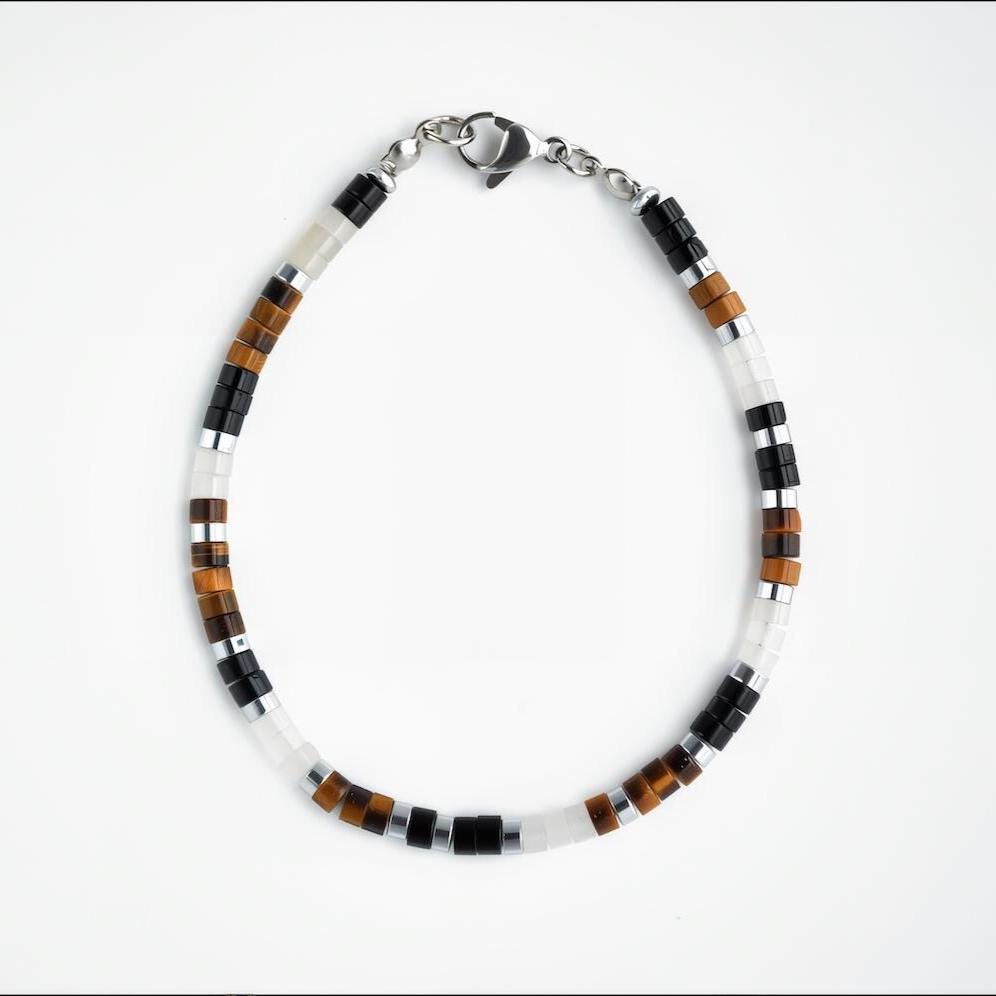 Tiger Eye, Black and White Onyx Dainty Bracelet