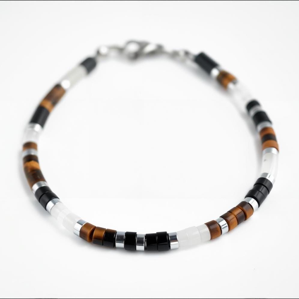 Tiger Eye, Black and White Onyx Dainty Bracelet