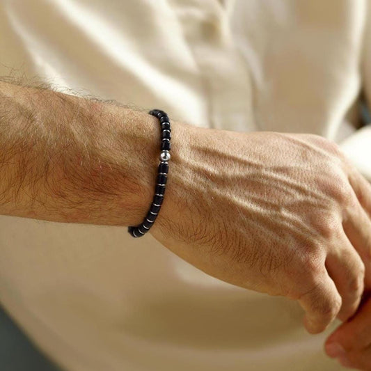Globe Voyager Black Onyx Silver Plated Stretch Bracelet 6mm