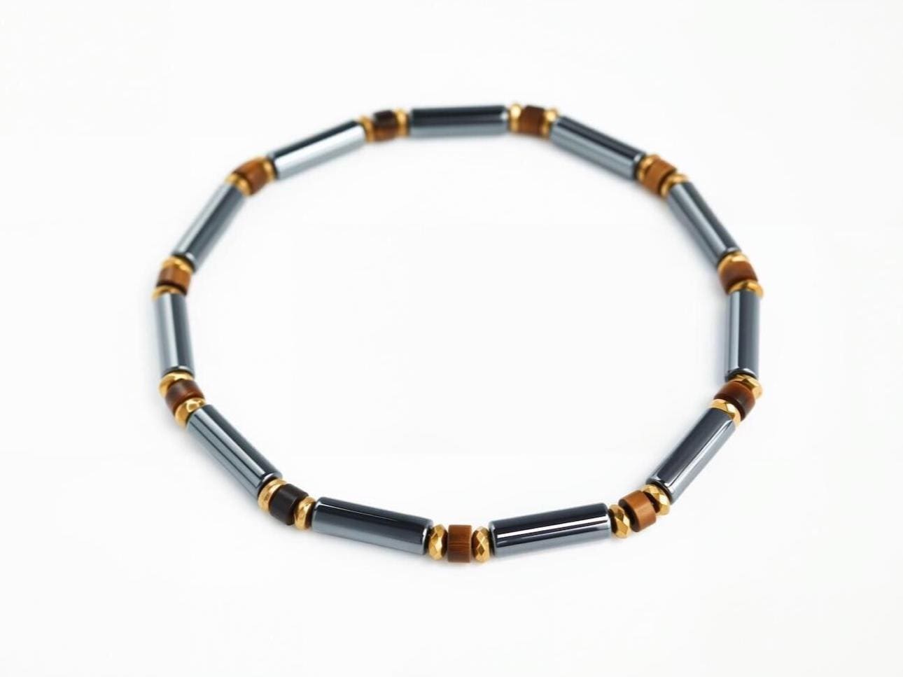 Hematite Tube & Tiger's Eye Beaded Bracelet