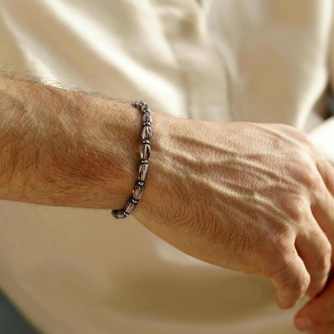 AAA Natural Smoky Quartz & Silver Plated Hematite Bracelet