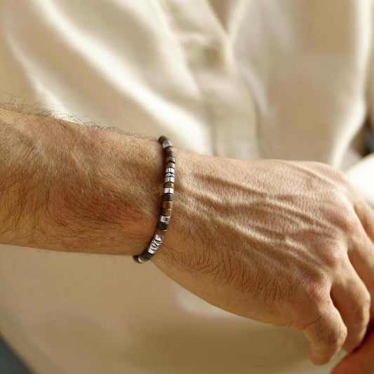 Tiger's Eye & Hematite Bracelet: Protection, Strength, Spiritual Jewelry, Meditation, Healing, Powerful, Mens, Gift for Him