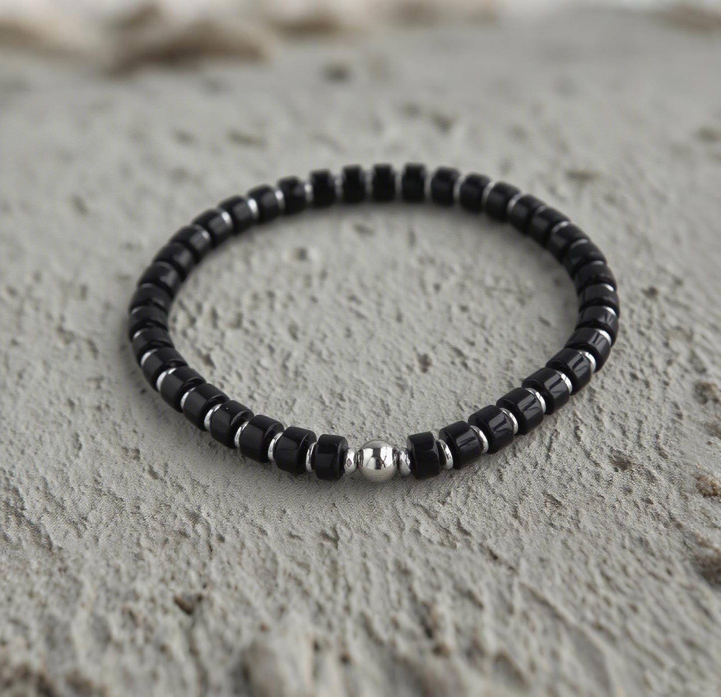 Globe Voyager Black Onyx Silver Plated Stretch Bracelet 6mm